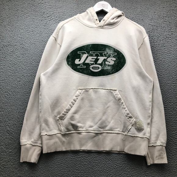 New York Jets Sweatshirt Hoodie Mens Medium Graphic White NFL Retro Sport - Picture 1 of 12